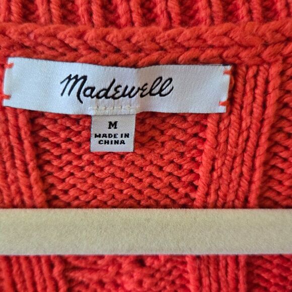 Madewell Orange Cable-Knit V-Neck Crop Sweater Women's Size Medium - Picture 2 of 5
